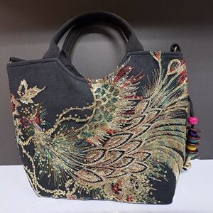 Peacock Purse  Colorful Peacock  sequins embroidery Artsy